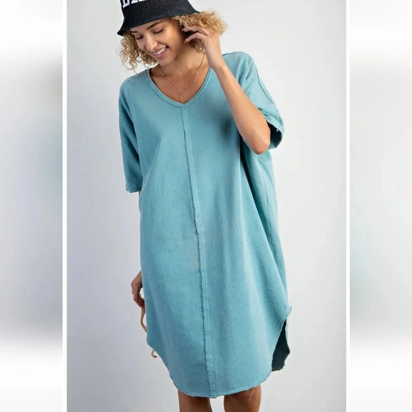 New! Easel Blue Mineral Washed Terry Knit Tunic T-shirt Dress - Picture 6 of 6